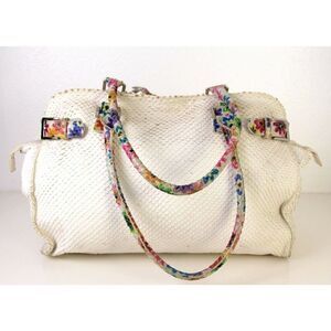SONDRA ROBERTS SNAKE EMBOSSED WHITE GENUINE LEATHER HOBO TOTE SHOULDER BAG PURSE